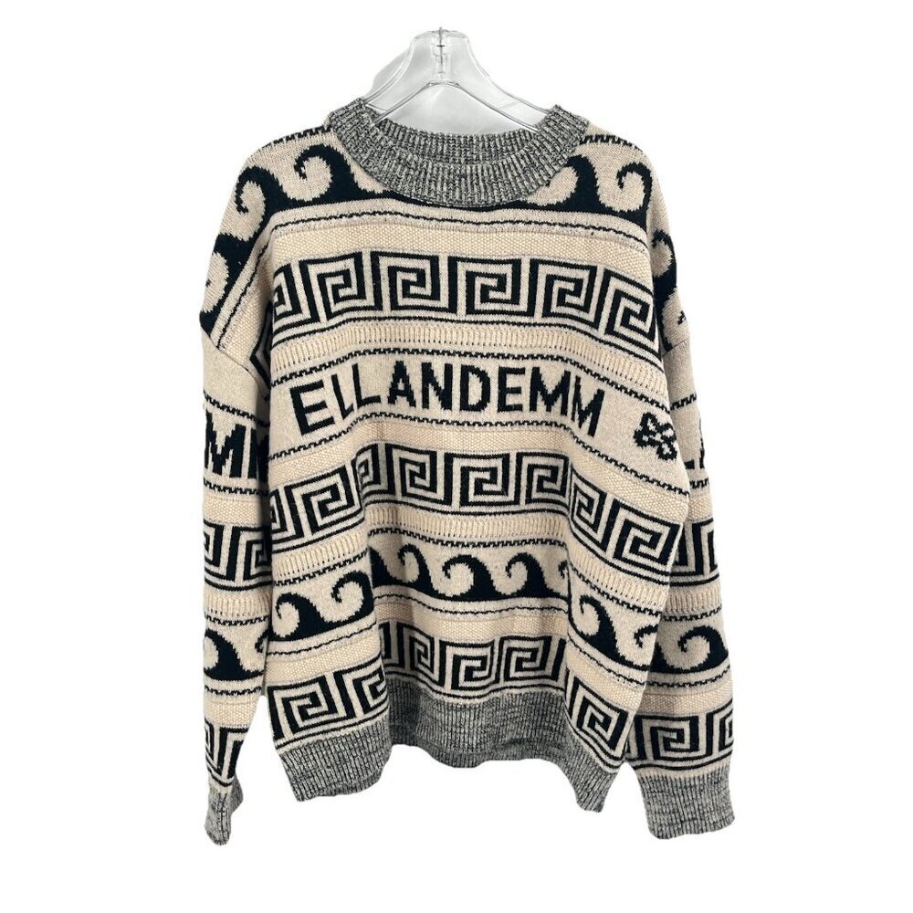 EllandEmm Jacquard Knit Sweater Pullover Preppy Knit Old Money Spellout Size XL